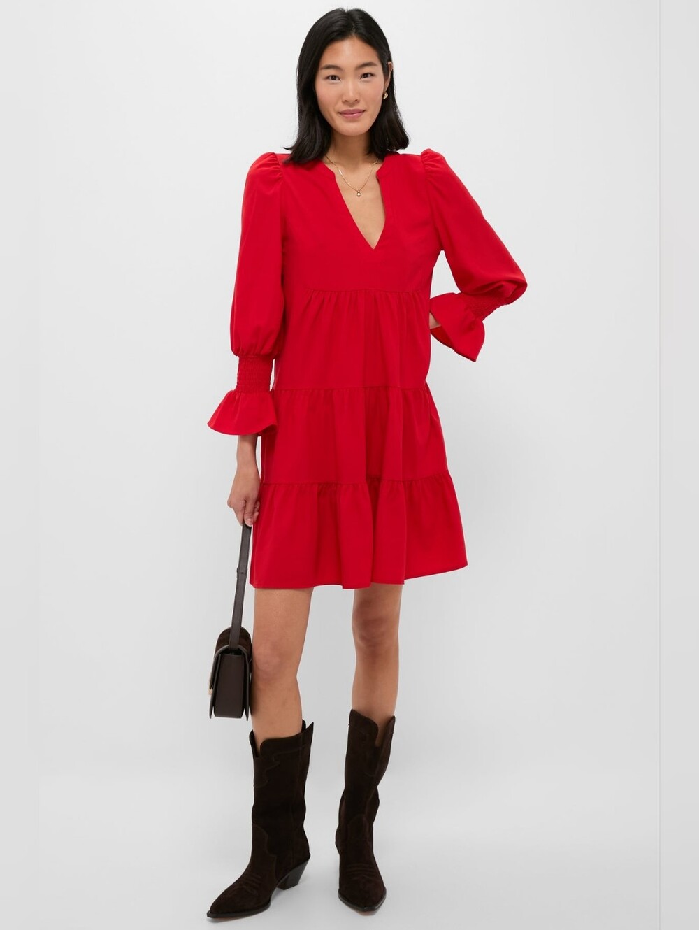 Pomander Place From Tuckernuck Red V-Neck Tiered Mini Dress Size S